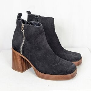 Copper Key Chunky Platform Leather Suede Black Heeled Ankle Boots